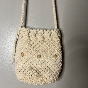 Cream crochet bag with wooden detail | y2k Boho Costal purse